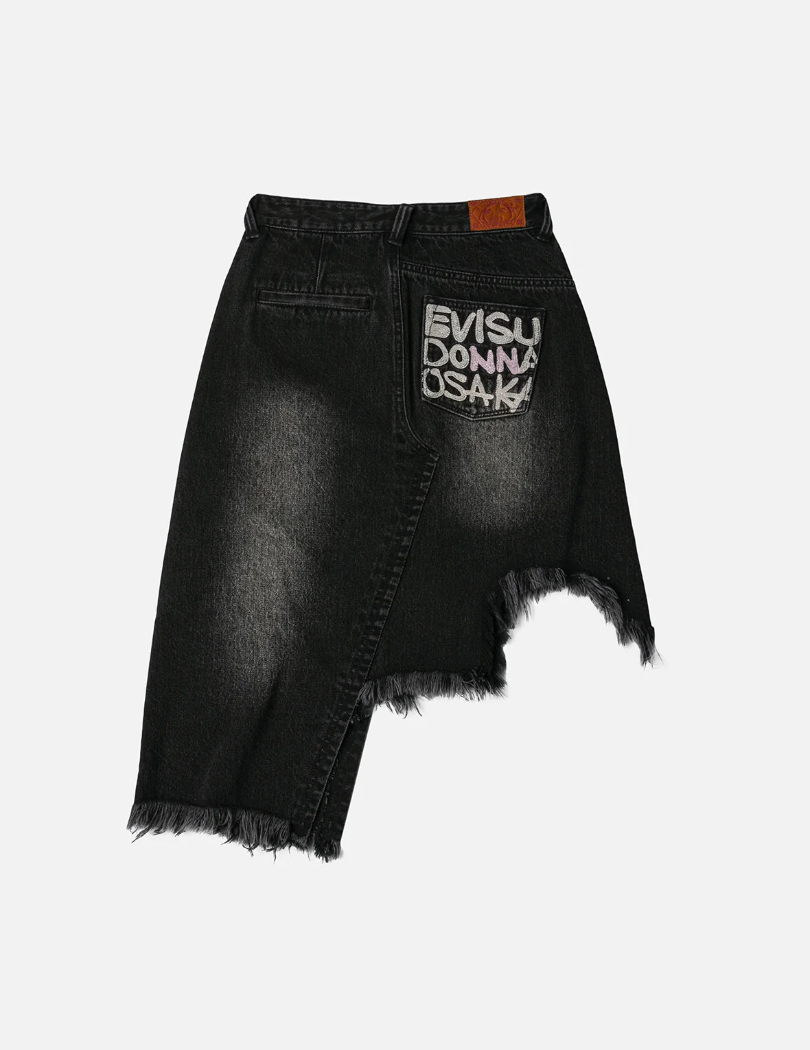 Seagull and Slogan Embroidery Regular Fit Distressed Washed Denim Skirt - Image 4