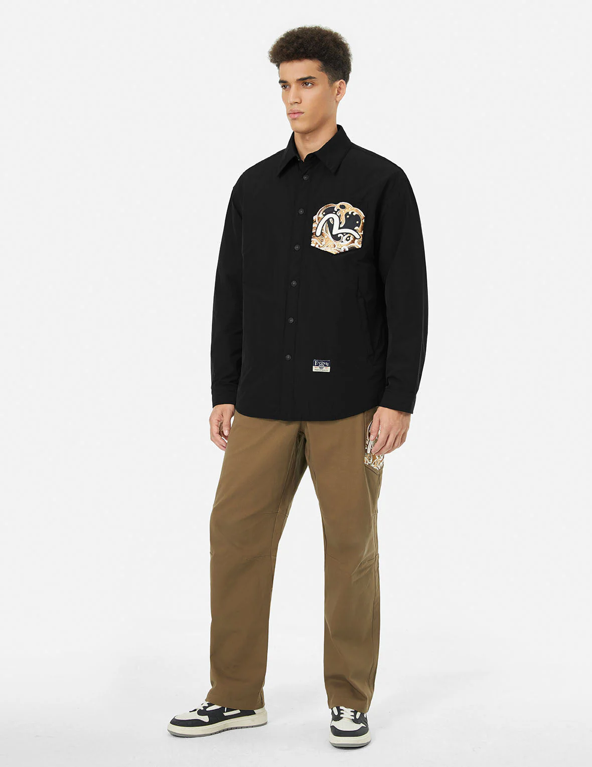 Seagull and Wave Embroidery Relax Fit Padded Shirt Jacket - Image 3