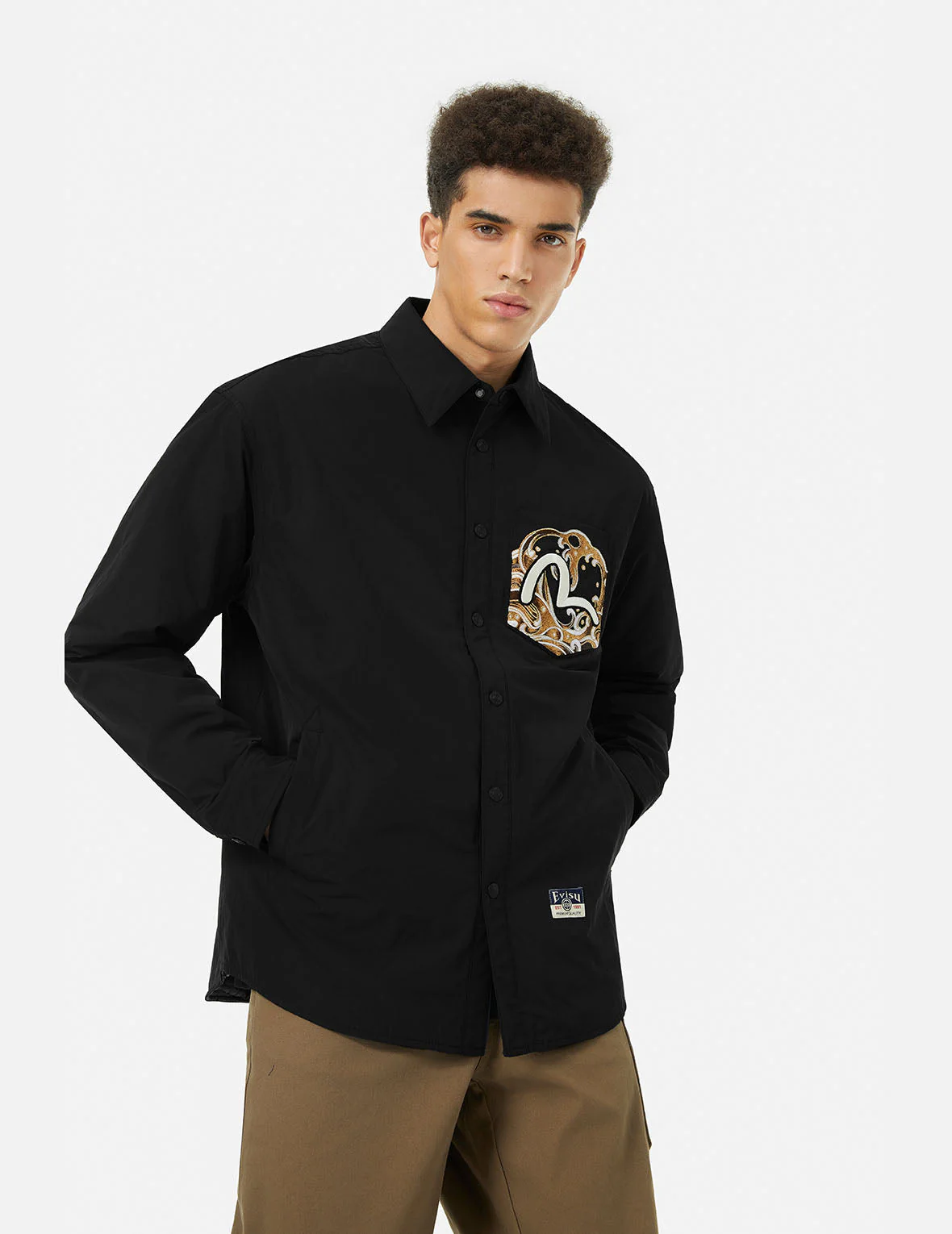 Seagull and Wave Embroidery Relax Fit Padded Shirt Jacket - Image 5