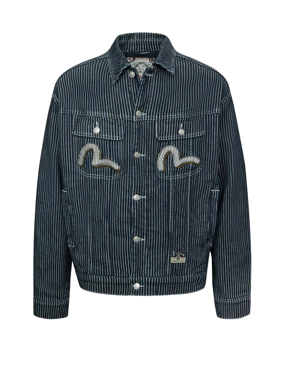 Seagull and Wheel of Wisdom Print Loose Fit Denim Jacket - Image 15