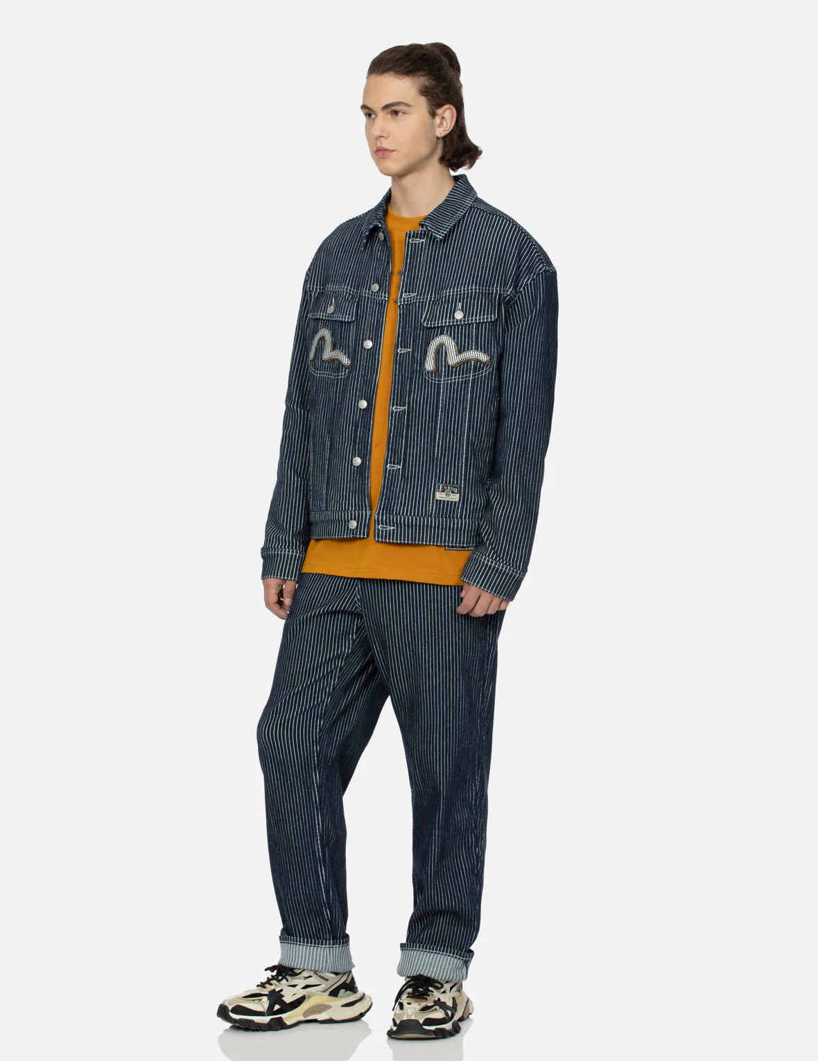 Seagull and Wheel of Wisdom Print Loose Fit Denim Jacket - Image 3