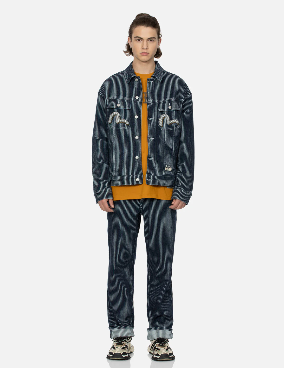 Seagull and Wheel of Wisdom Print Loose Fit Denim Jacket - Image 5