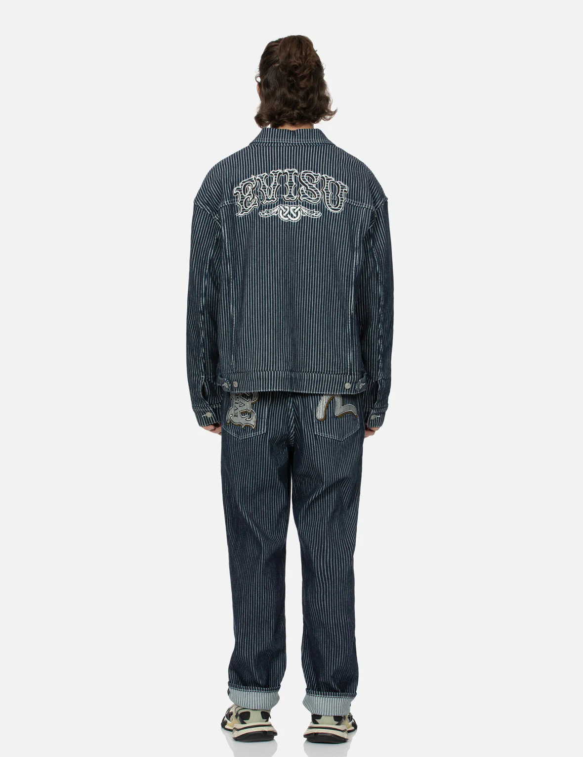 Seagull and Wheel of Wisdom Print Loose Fit Denim Jacket - Image 6