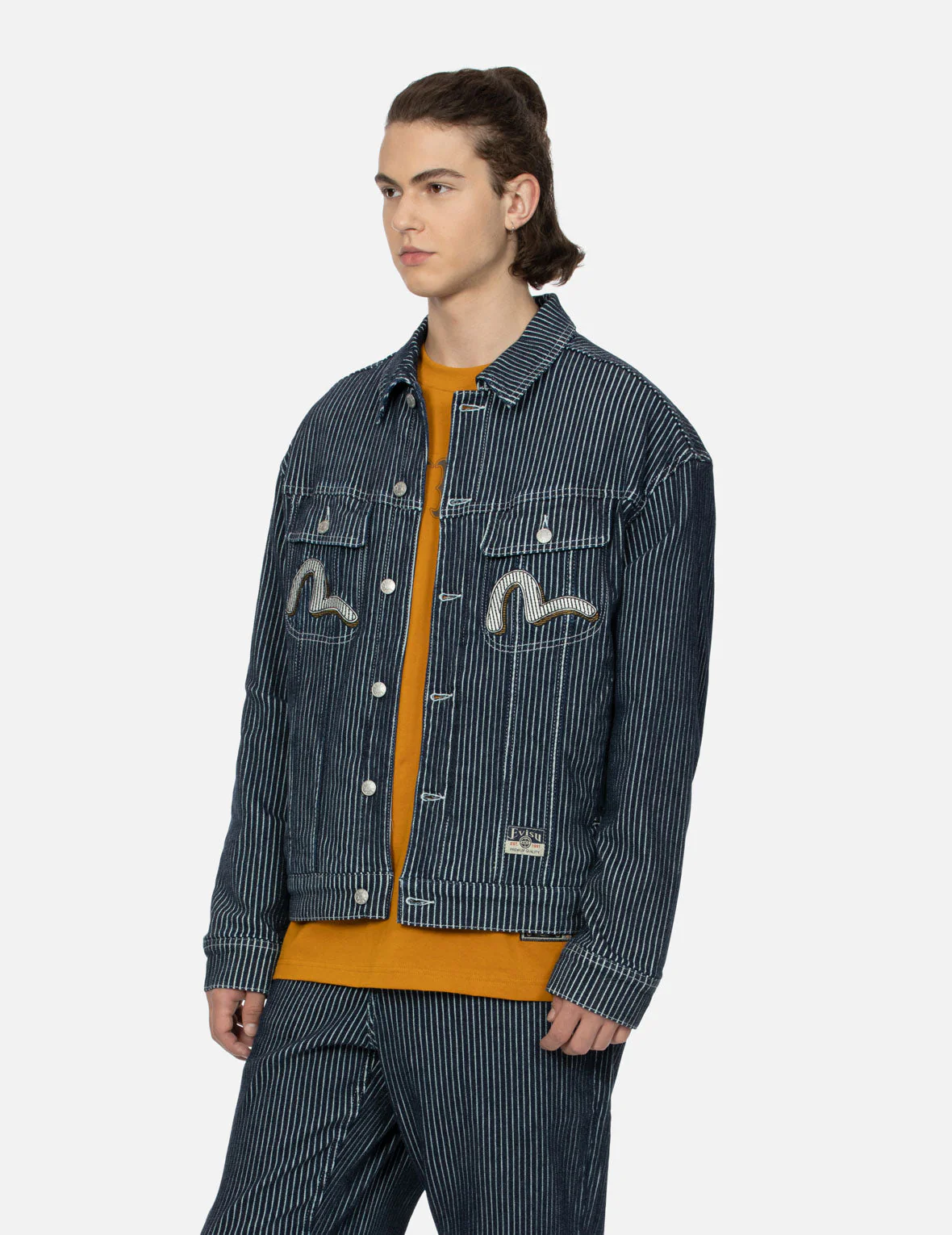 Seagull and Wheel of Wisdom Print Loose Fit Denim Jacket - Image 7