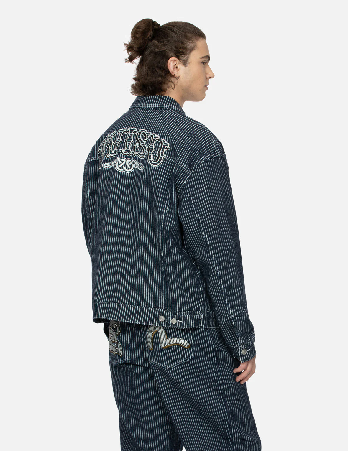 Seagull and Wheel of Wisdom Print Loose Fit Denim Jacket - Image 8