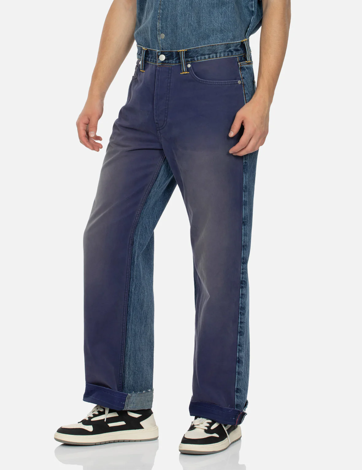 Seagull Appliqué Embroidery Baggy Fit Patchwork Jeans - Image 16
