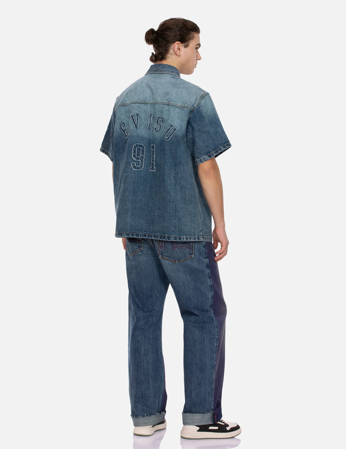 Seagull Appliqué Embroidery Baggy Fit Patchwork Jeans - Image 6