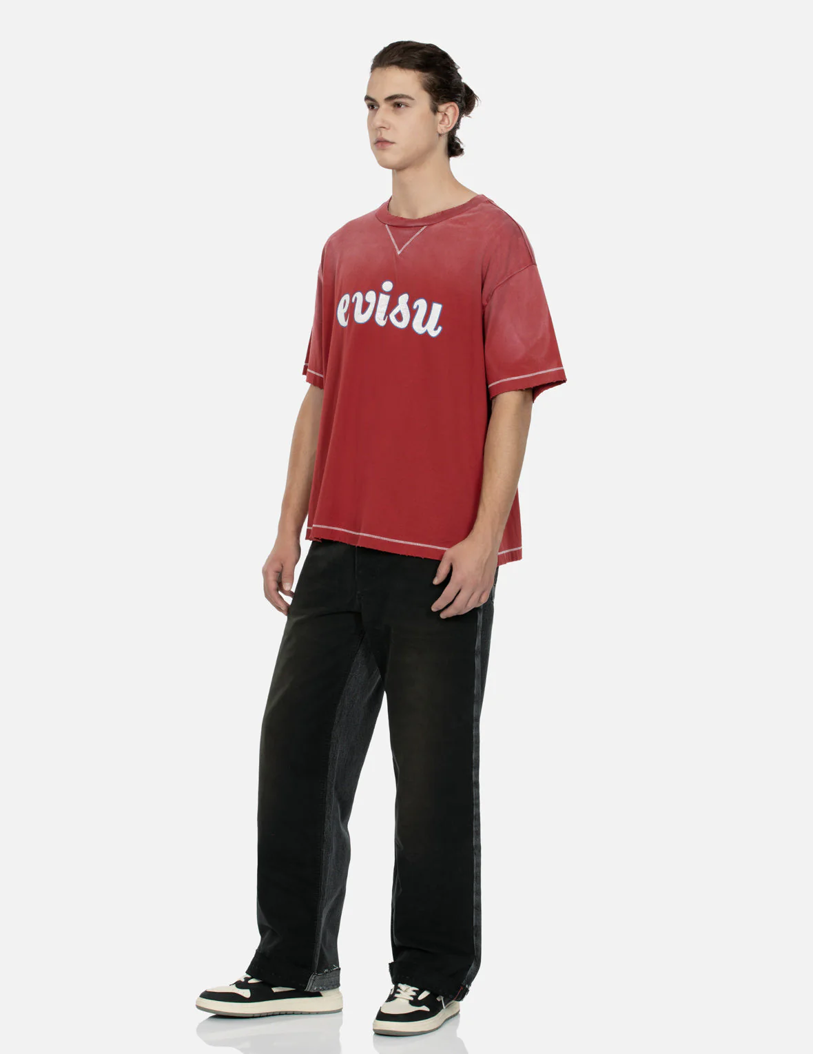 Seagull Appliqué Embroidery Baggy Fit Patchwork Jeans - Image 7