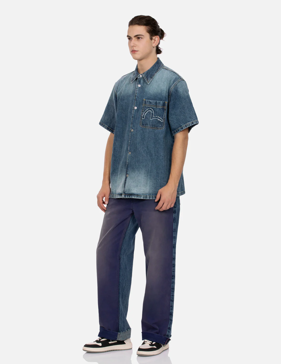 Seagull Appliqué Embroidery Baggy Fit Patchwork Jeans - Image 8