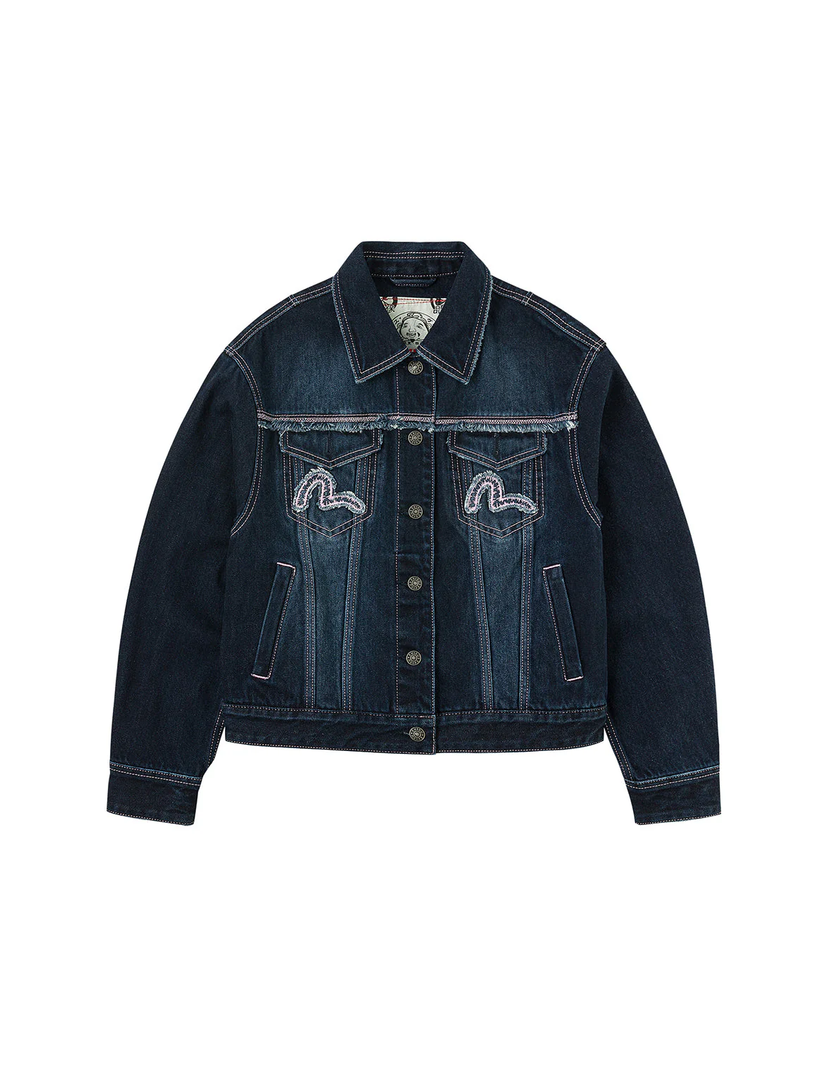Seagull Appliqué Embroidery Loose Fit Washed Denim Jacket