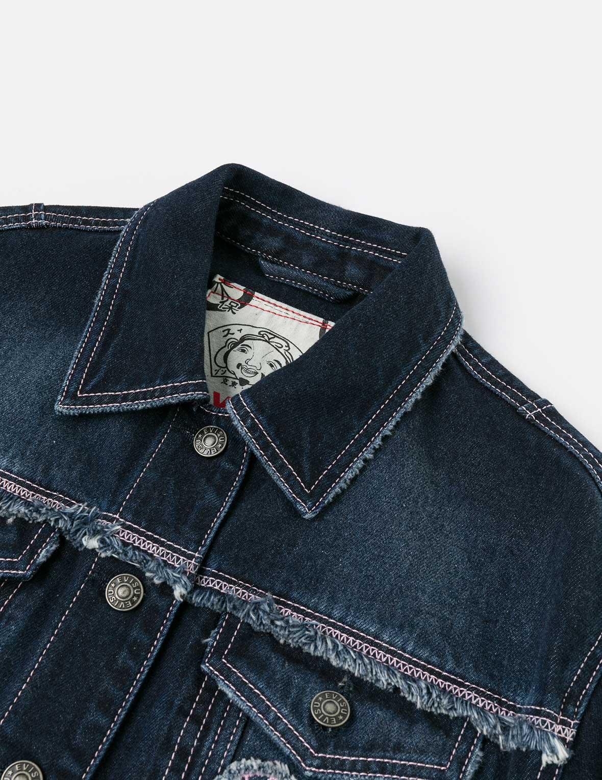 Seagull Appliqué Embroidery Loose Fit Washed Denim Jacket - Image 10