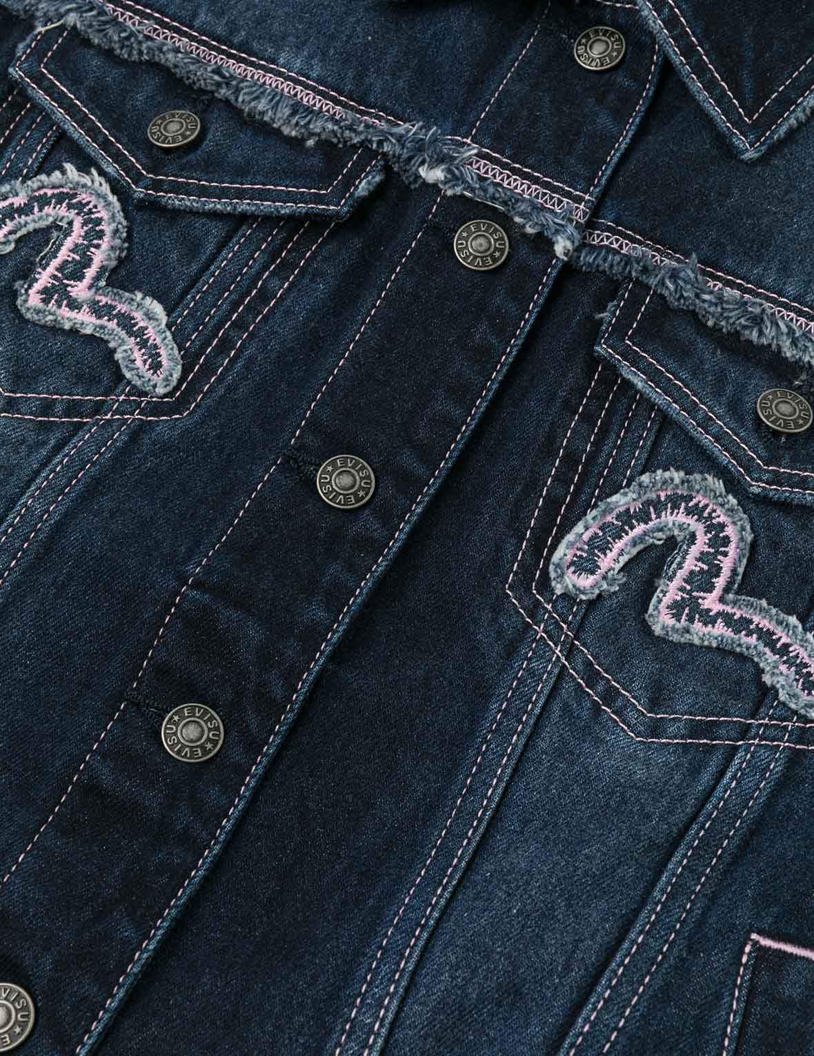 Seagull Appliqué Embroidery Loose Fit Washed Denim Jacket - Image 11