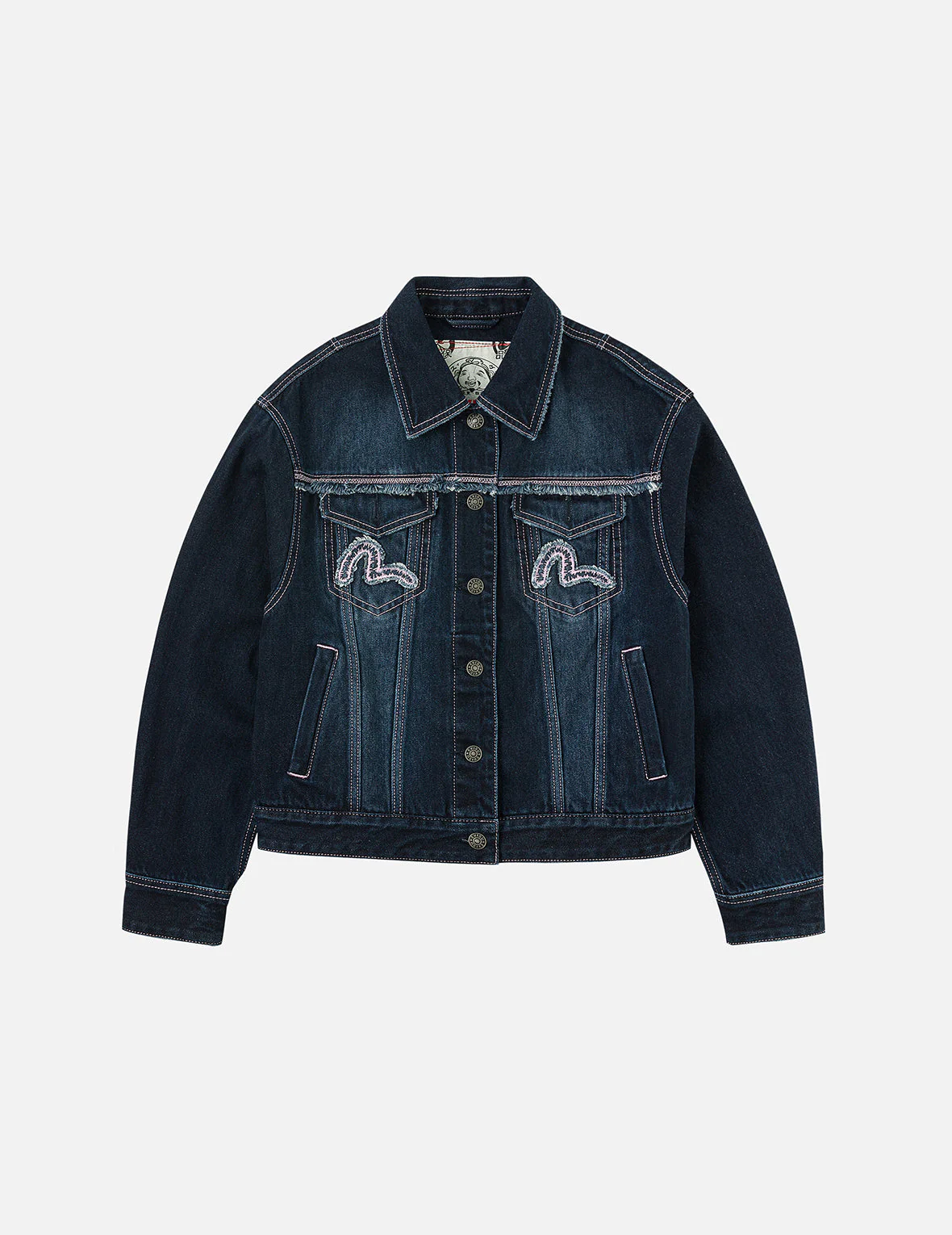 Seagull Appliqué Embroidery Loose Fit Washed Denim Jacket - Image 3