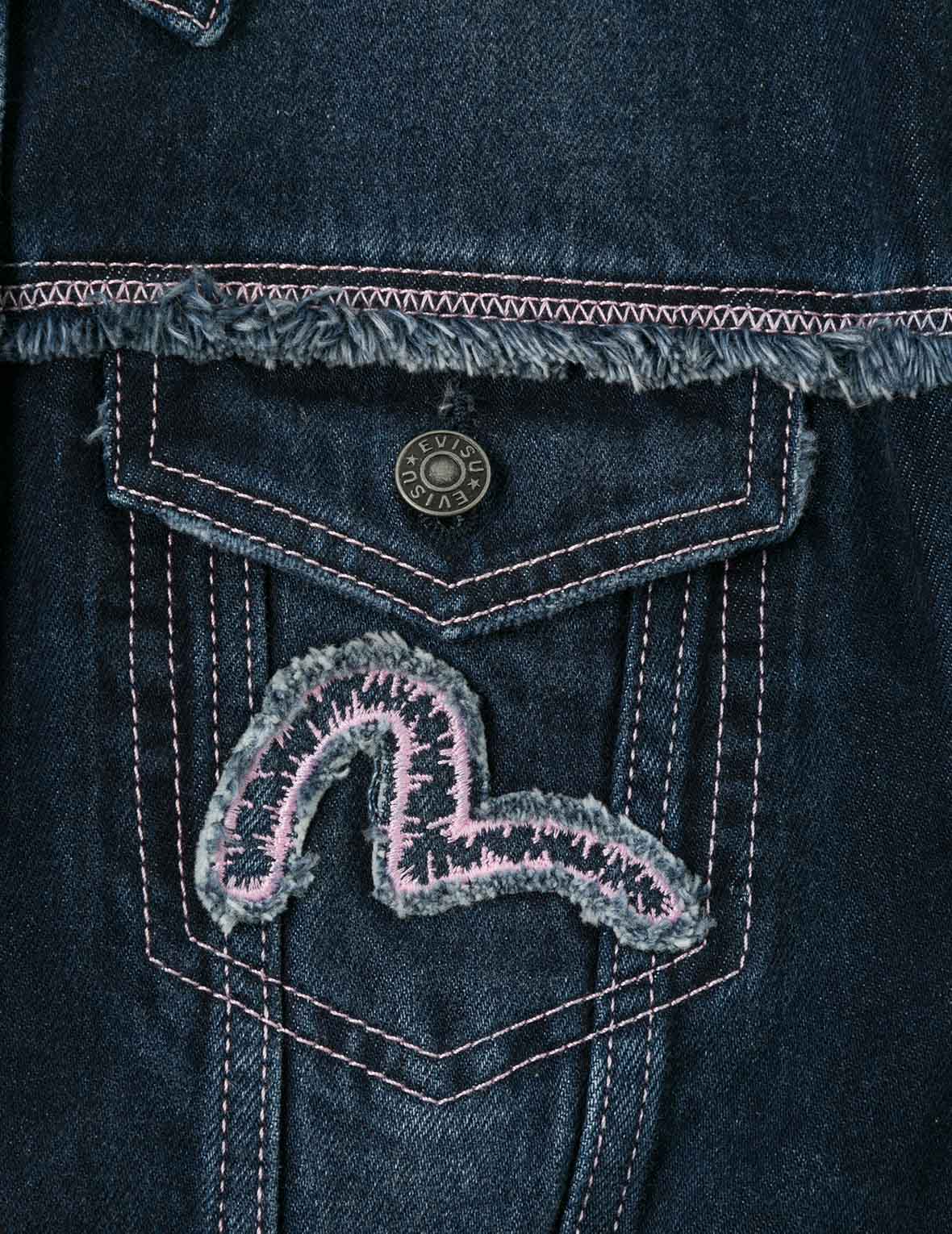 Seagull Appliqué Embroidery Loose Fit Washed Denim Jacket - Image 8
