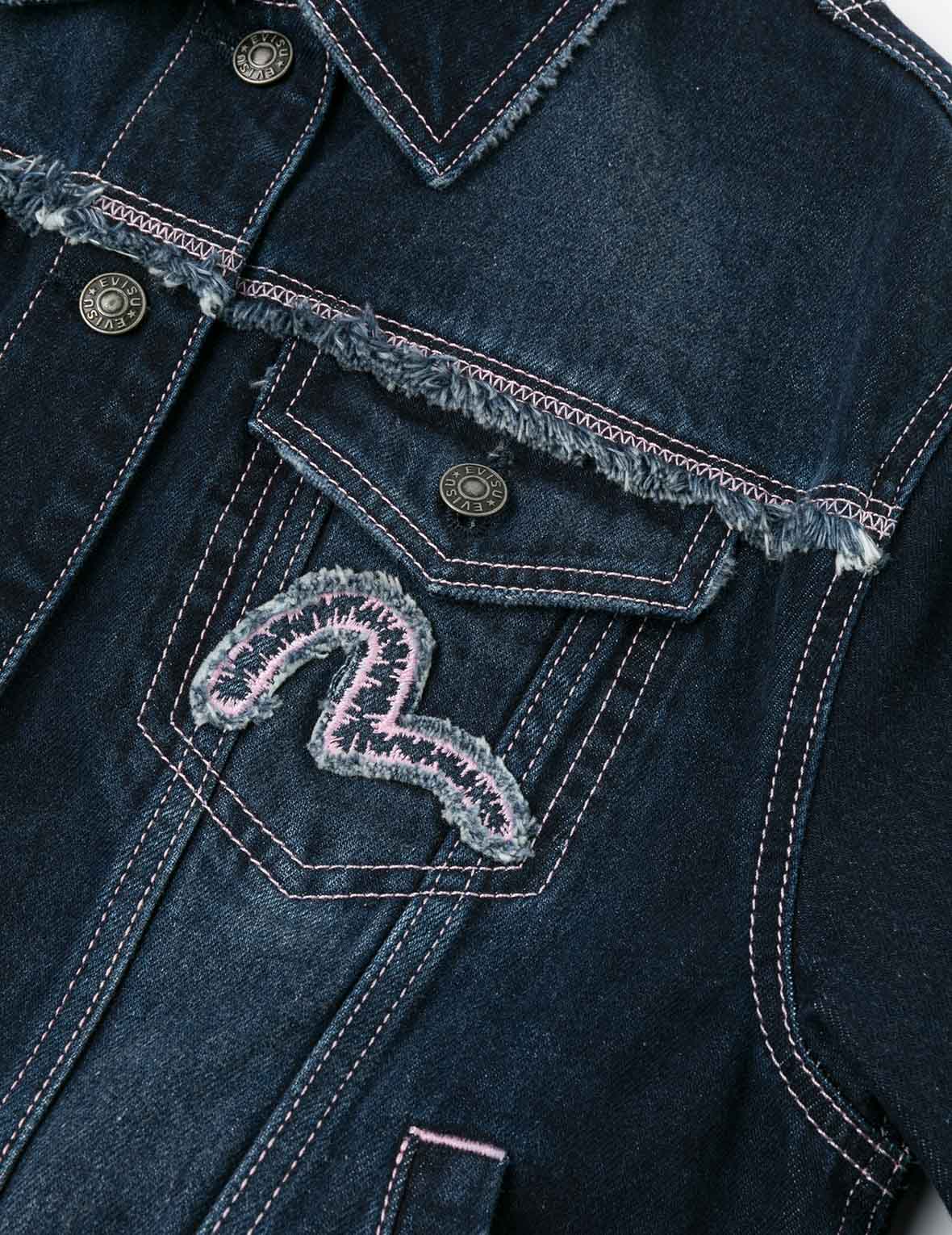 Seagull Appliqué Embroidery Loose Fit Washed Denim Jacket - Image 9