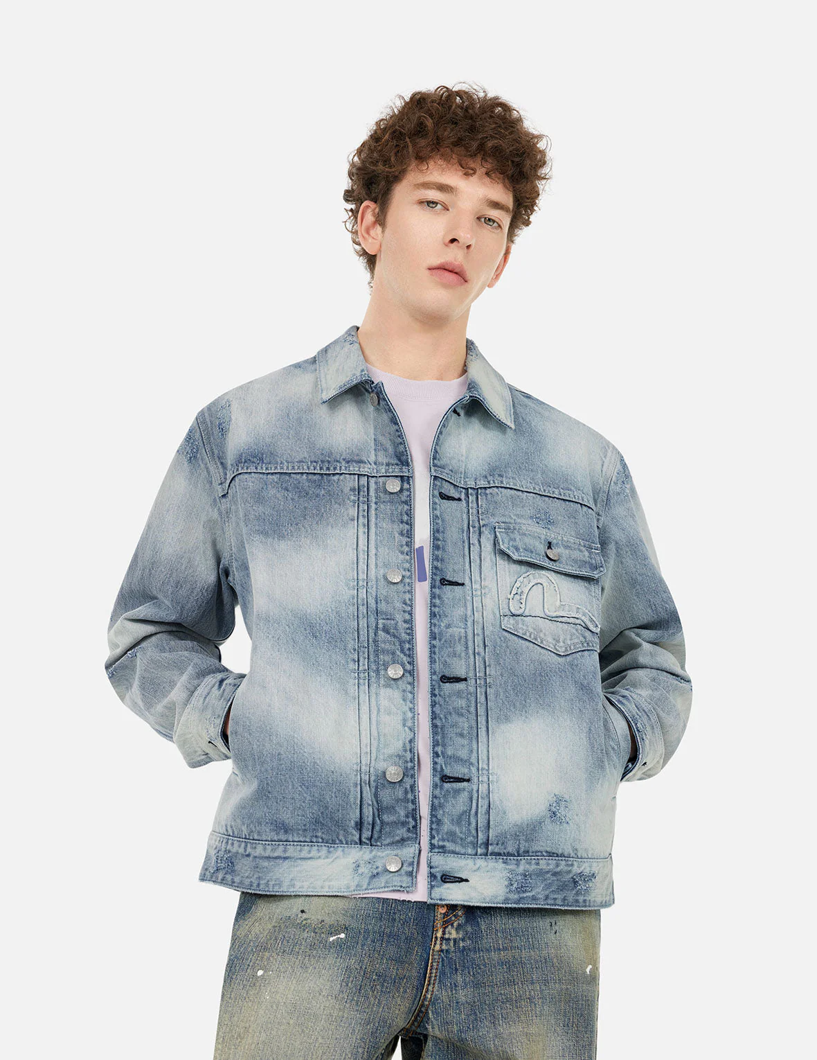 Seagull Appliqué Embroidery Relax Fit Denim Jacket - Image 5