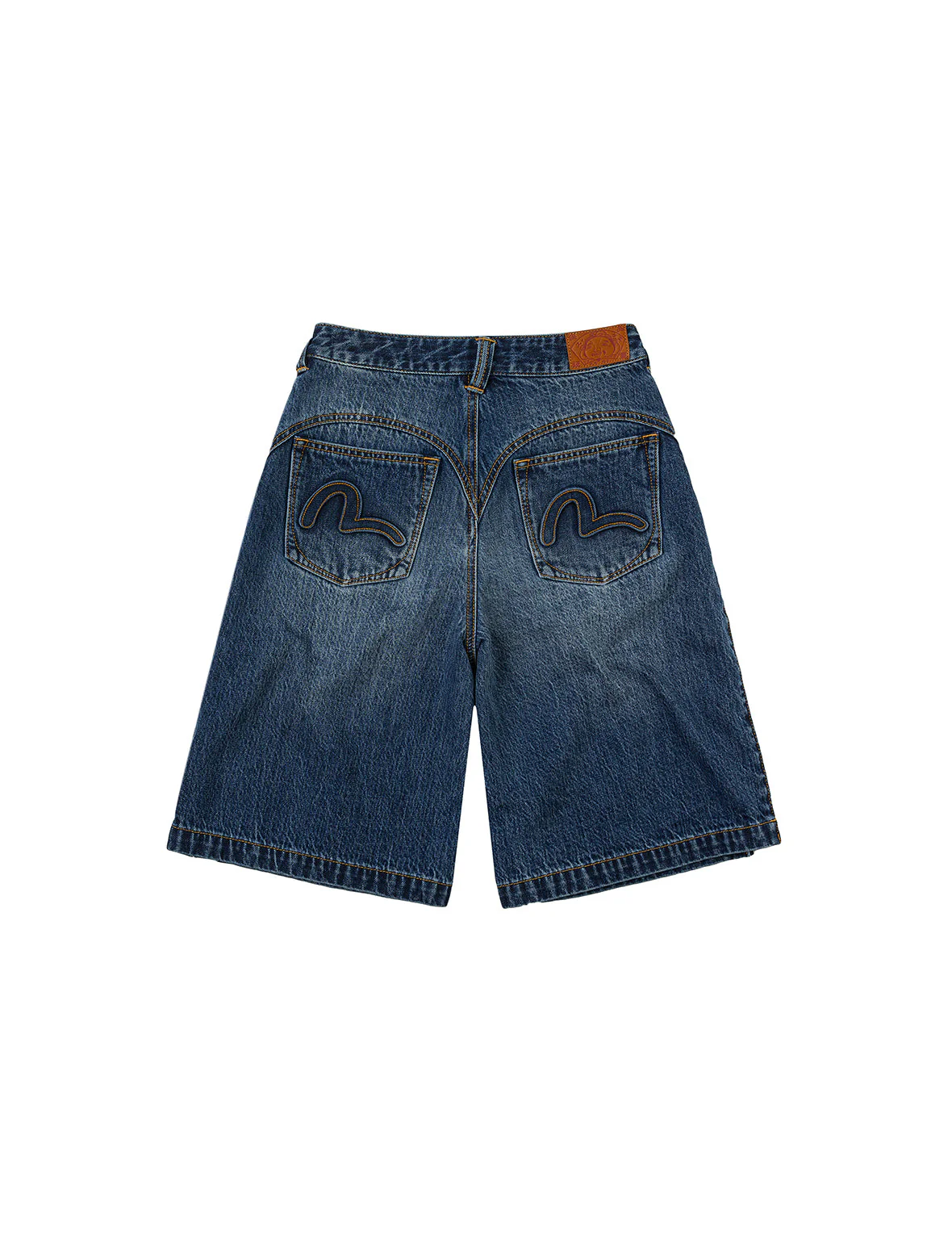 Seagull Embossed Fashion Fit Pleated Denim Shorts - Image 13