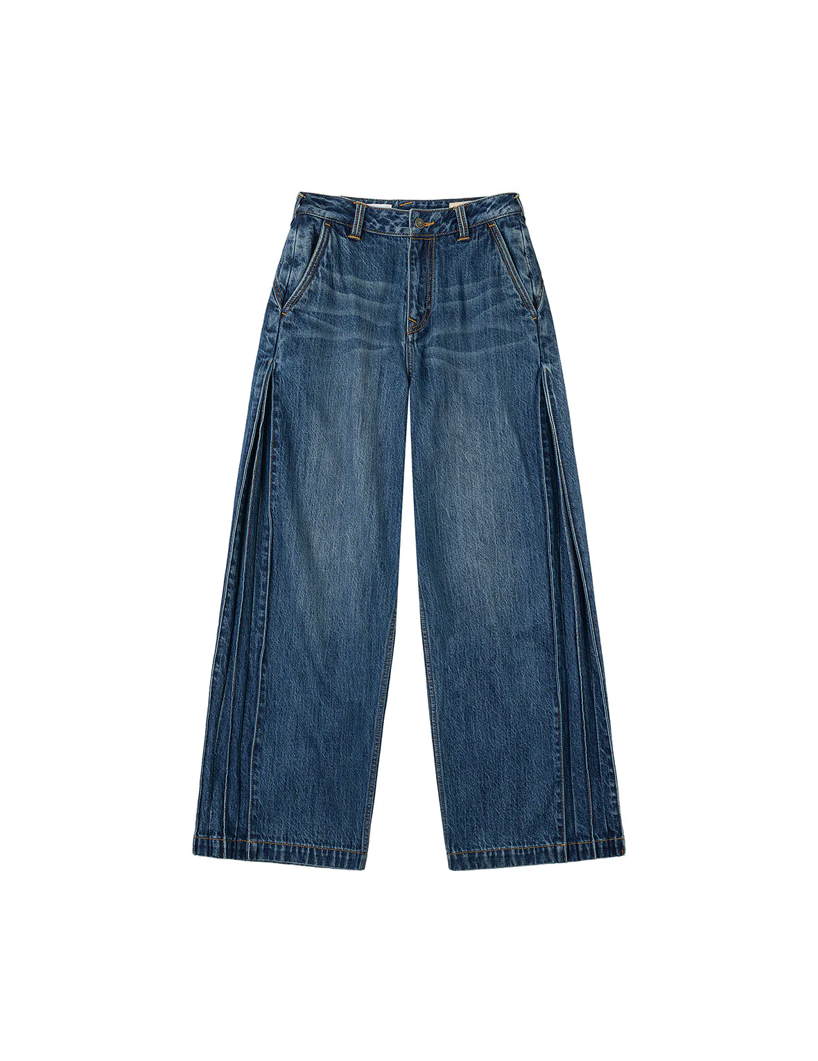 Seagull Embossed Fashion Fit Pleated Jeans - Image 2