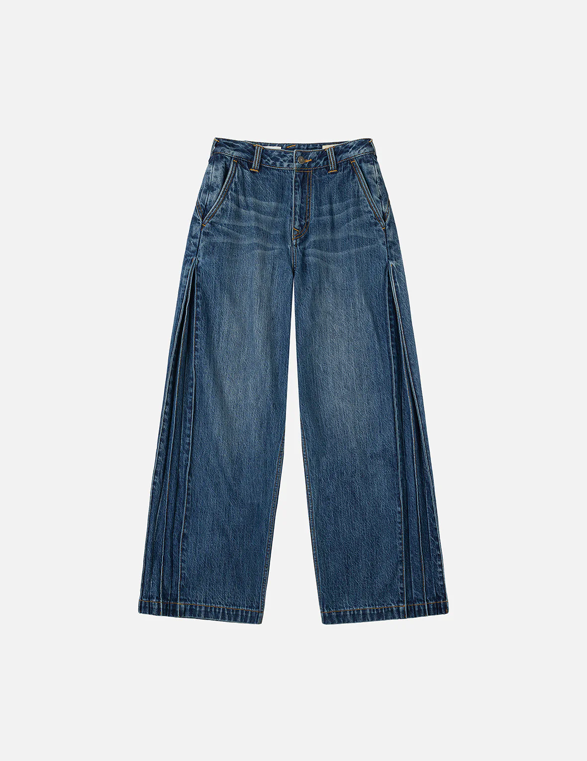 Seagull Embossed Fashion Fit Pleated Jeans - Image 4