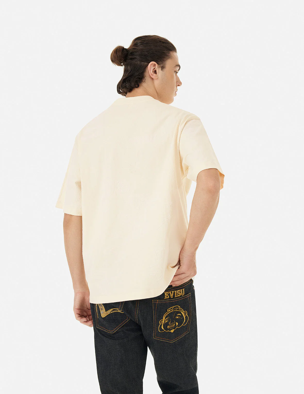Seagull Embroidery and Allover Flocking Patterns Relax Fit T-shirt - Image 16