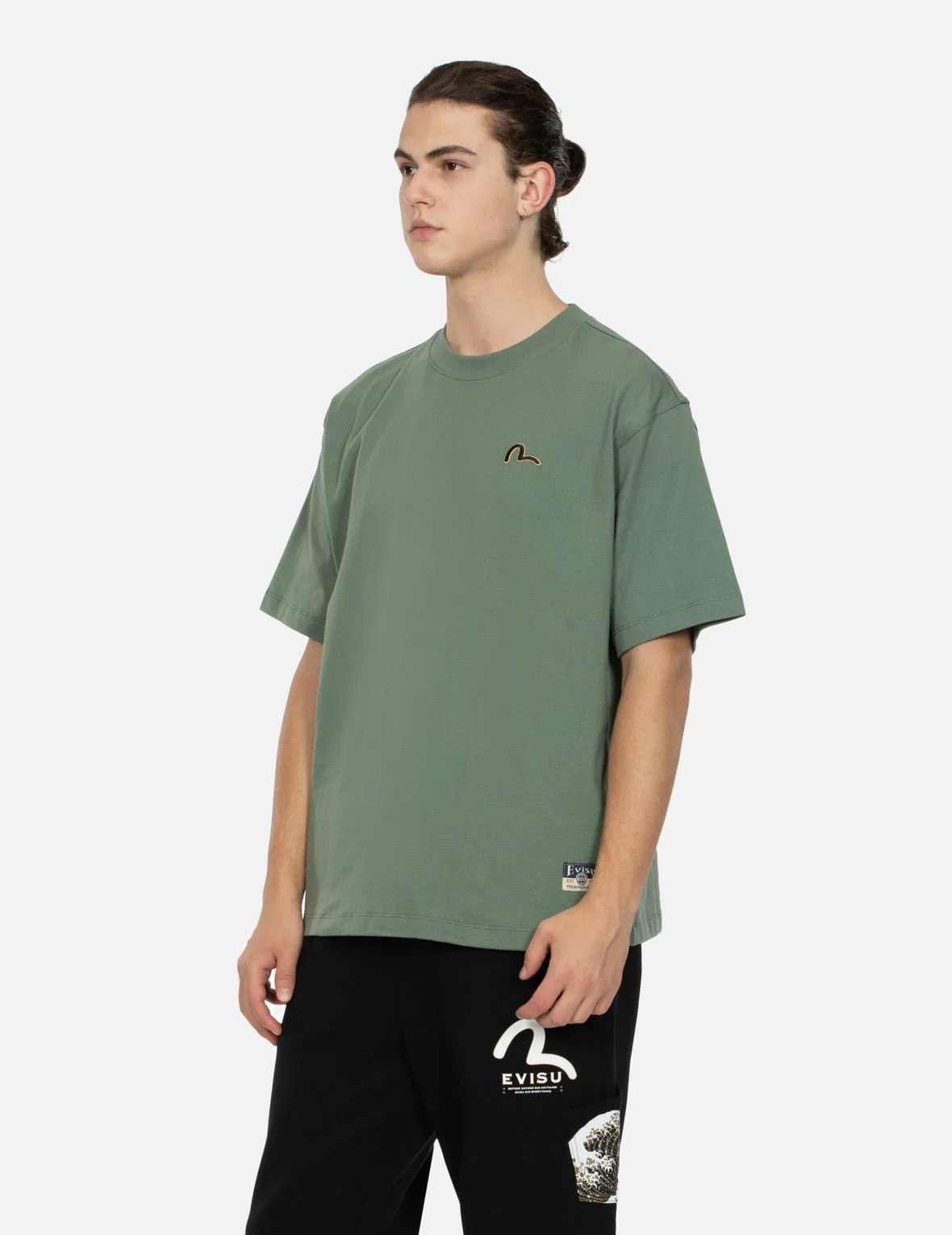 Seagull Embroidery and Carp Print Relax Fit T-shirt - Image 15