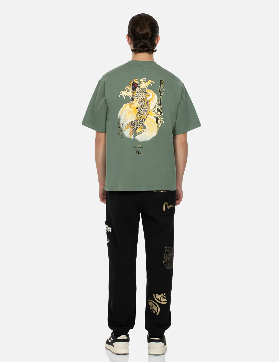 Seagull Embroidery and Carp Print Relax Fit T-shirt - Image 9