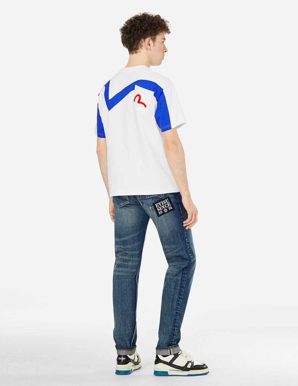 Seagull Embroidery and "EVISU SINCE 1991" Print Patch Taper Fit Jeans #2017 - Image 4