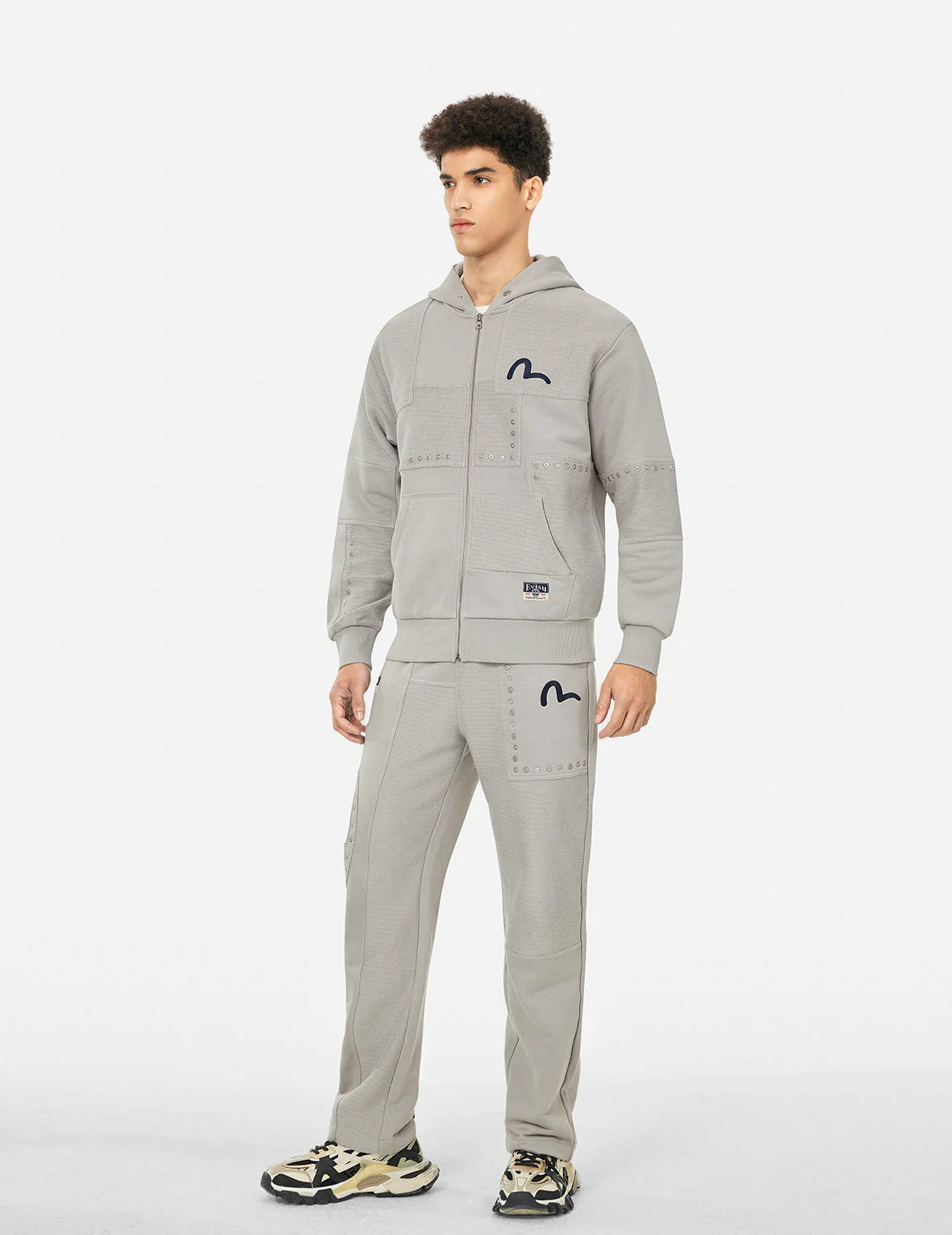 Seagull Embroidery and Fabric Blocking Relax Fit Hoodie - Image 3