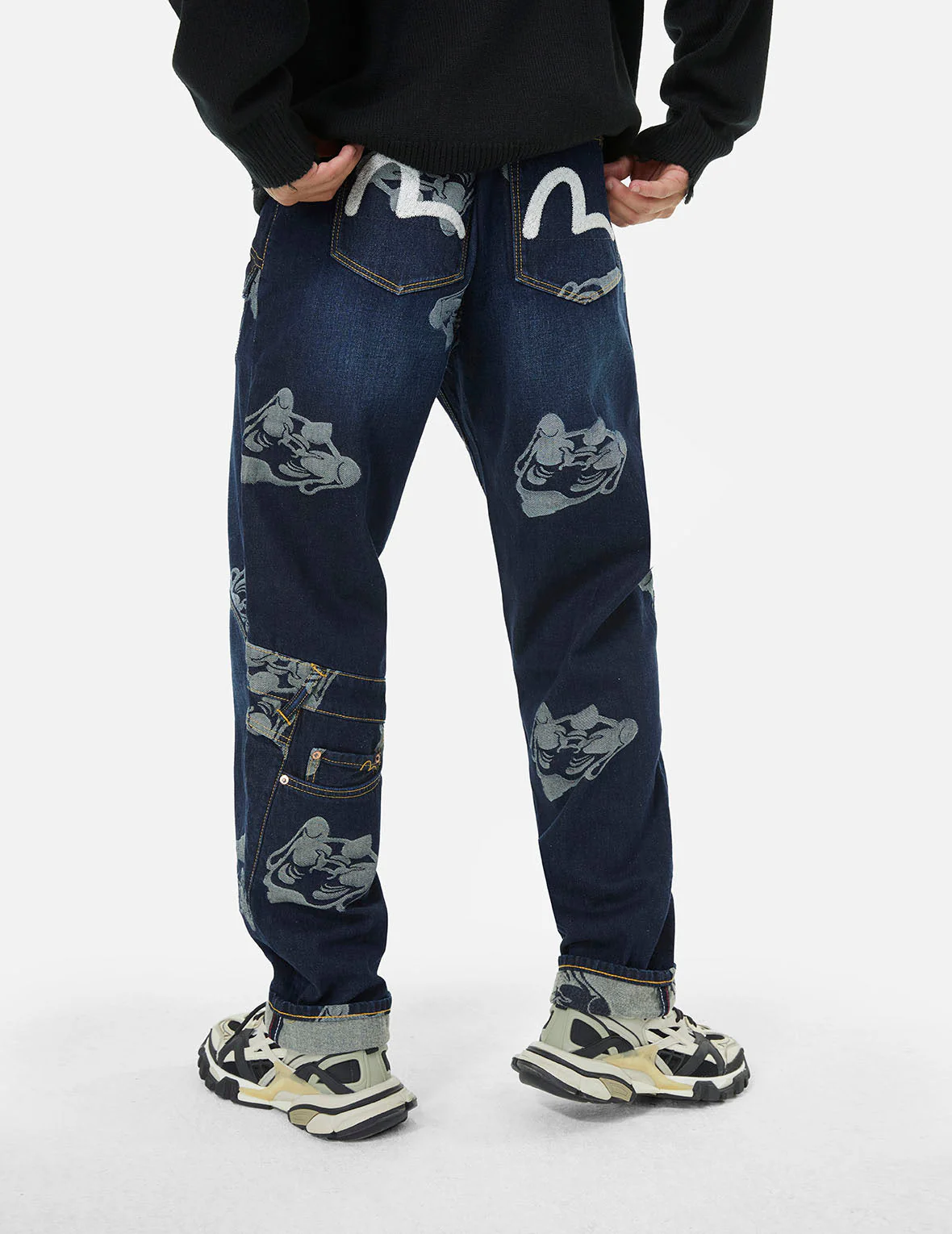 Seagull Embroidery and Godhead Jacquard Straight Fit Jeans - Image 5