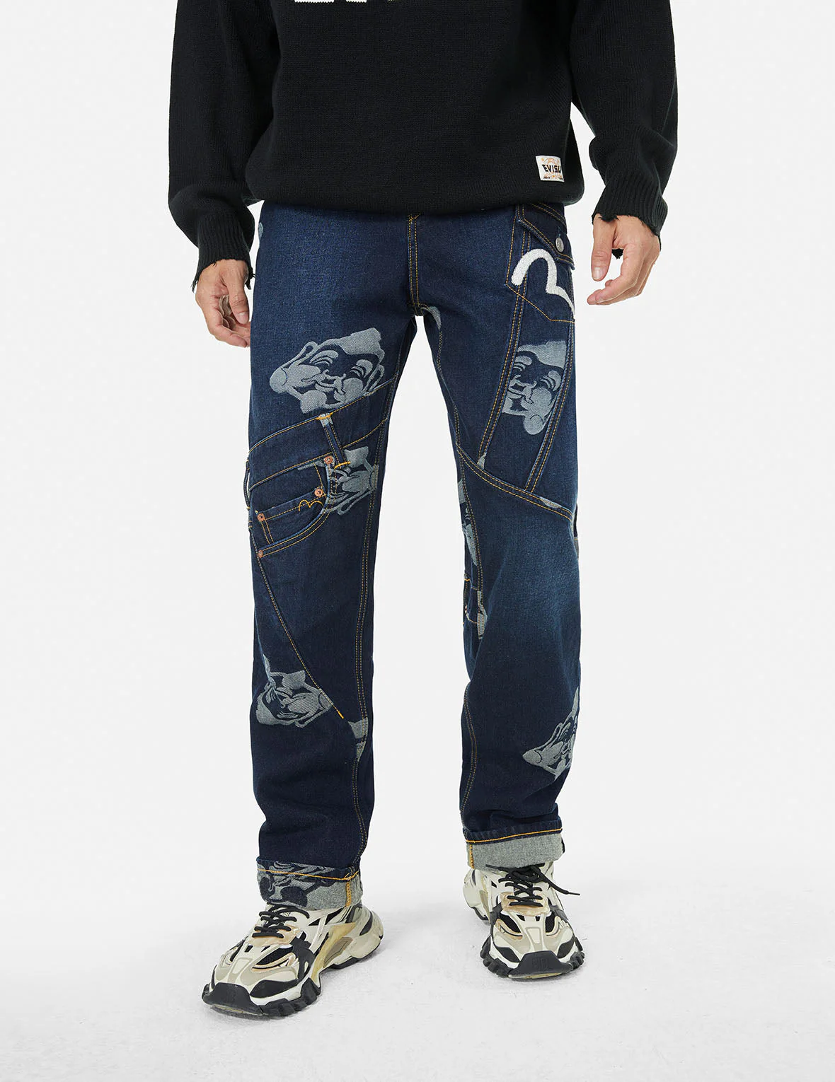 Seagull Embroidery and Godhead Jacquard Straight Fit Jeans - Image 6