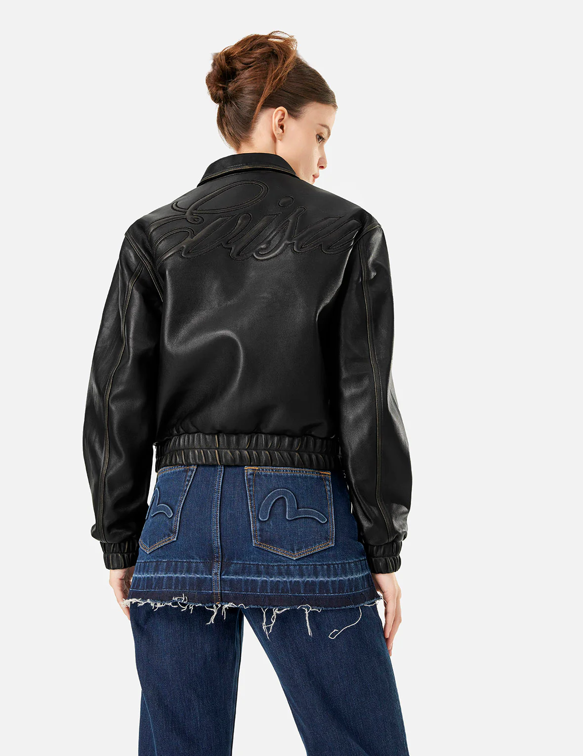 Seagull Embroidery and Logo Appliqué Fashion Fit Leather Jacket - Image 12