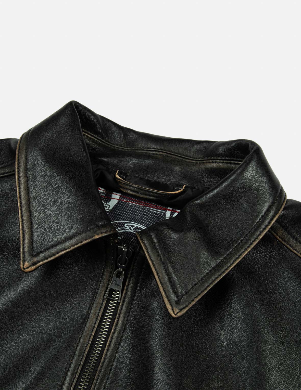 Seagull Embroidery and Logo Appliqué Fashion Fit Leather Jacket - Image 3