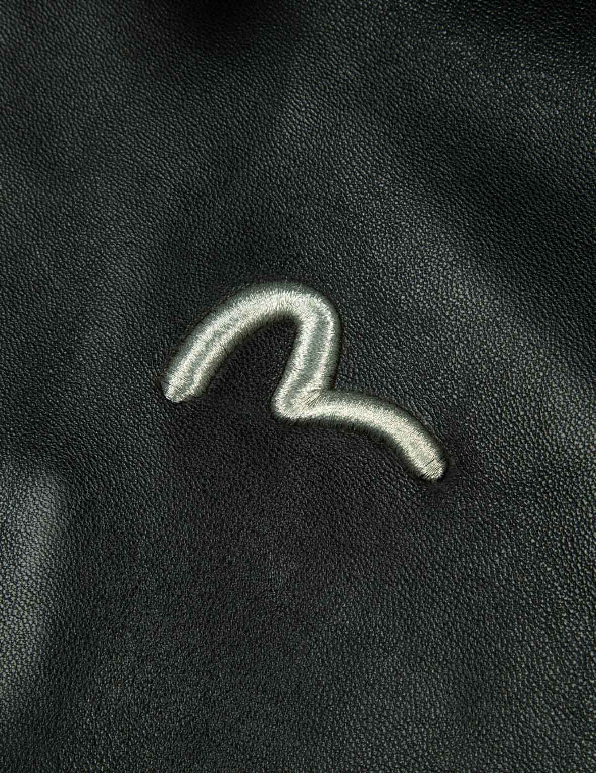 Seagull Embroidery and Logo Appliqué Fashion Fit Leather Jacket - Image 4