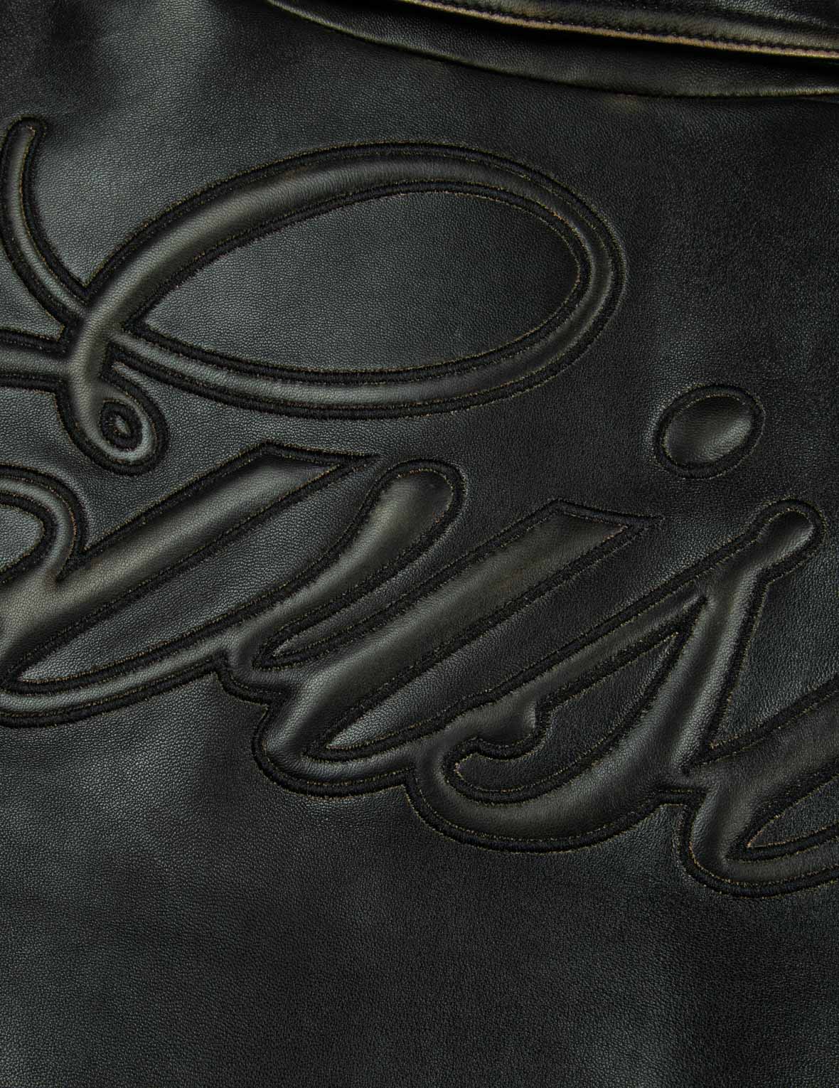 Seagull Embroidery and Logo Appliqué Fashion Fit Leather Jacket - Image 6