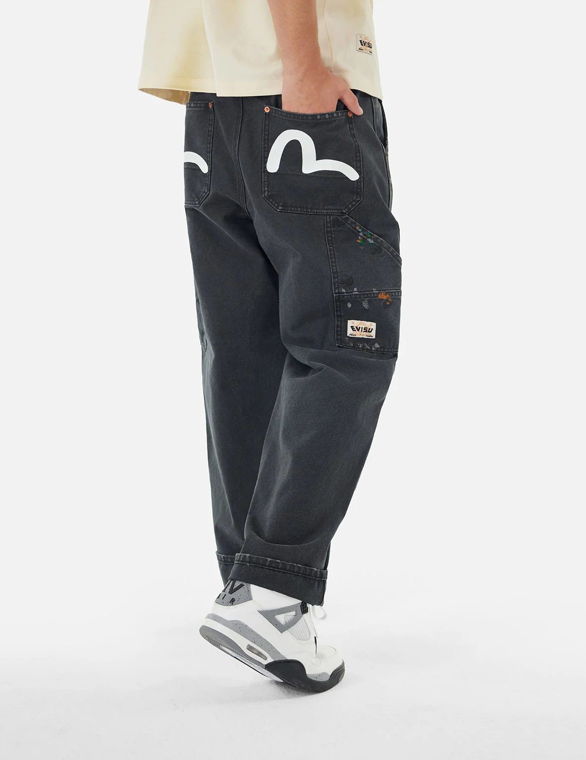 Seagull Embroidery and Logo Print Relax Fit Washed Pants - Image 22