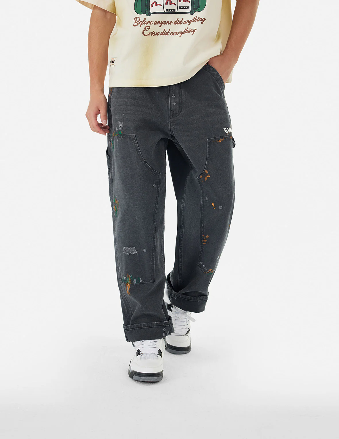 Seagull Embroidery and Logo Print Relax Fit Washed Pants - Image 23