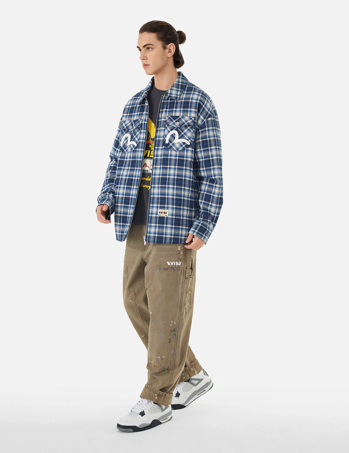 Seagull Embroidery and Logo Print Relax Fit Washed Pants - Image 4