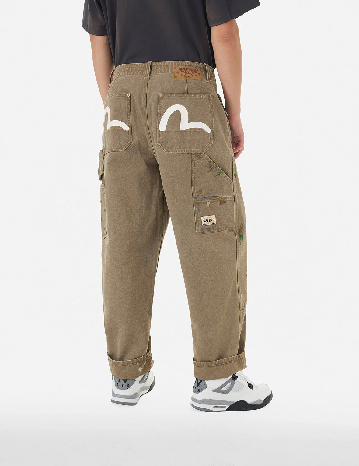 Seagull Embroidery and Logo Print Relax Fit Washed Pants - Image 5