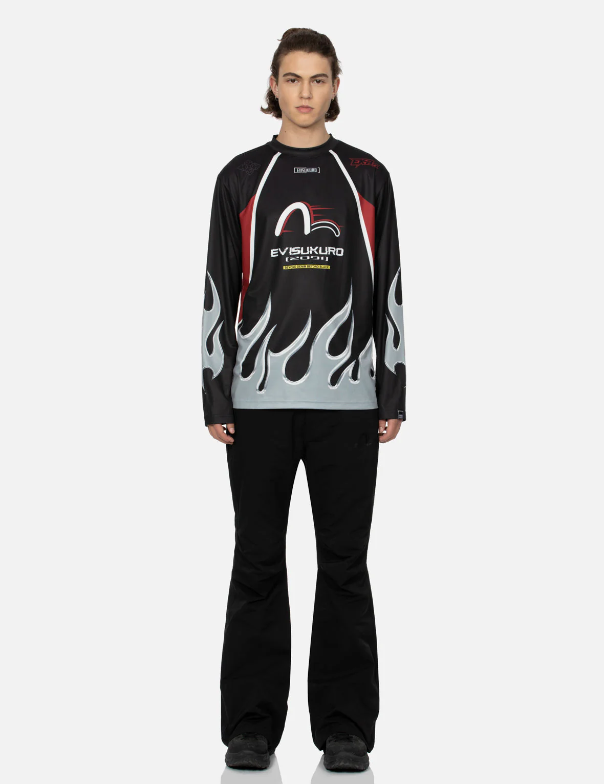 Seagull Embroidery and Multi-Pocket Regular Fit Bell Bottoms Pants - Image 5