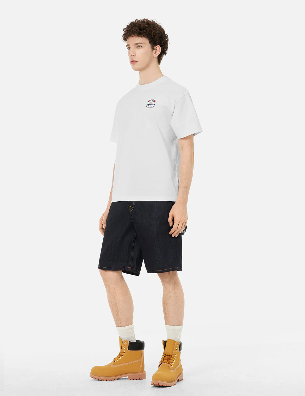 Seagull Embroidery and Slogan Print Regular Fit Denim Shorts - Image 3