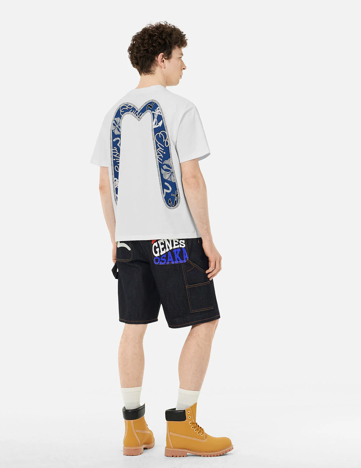 Seagull Embroidery and Slogan Print Regular Fit Denim Shorts - Image 4