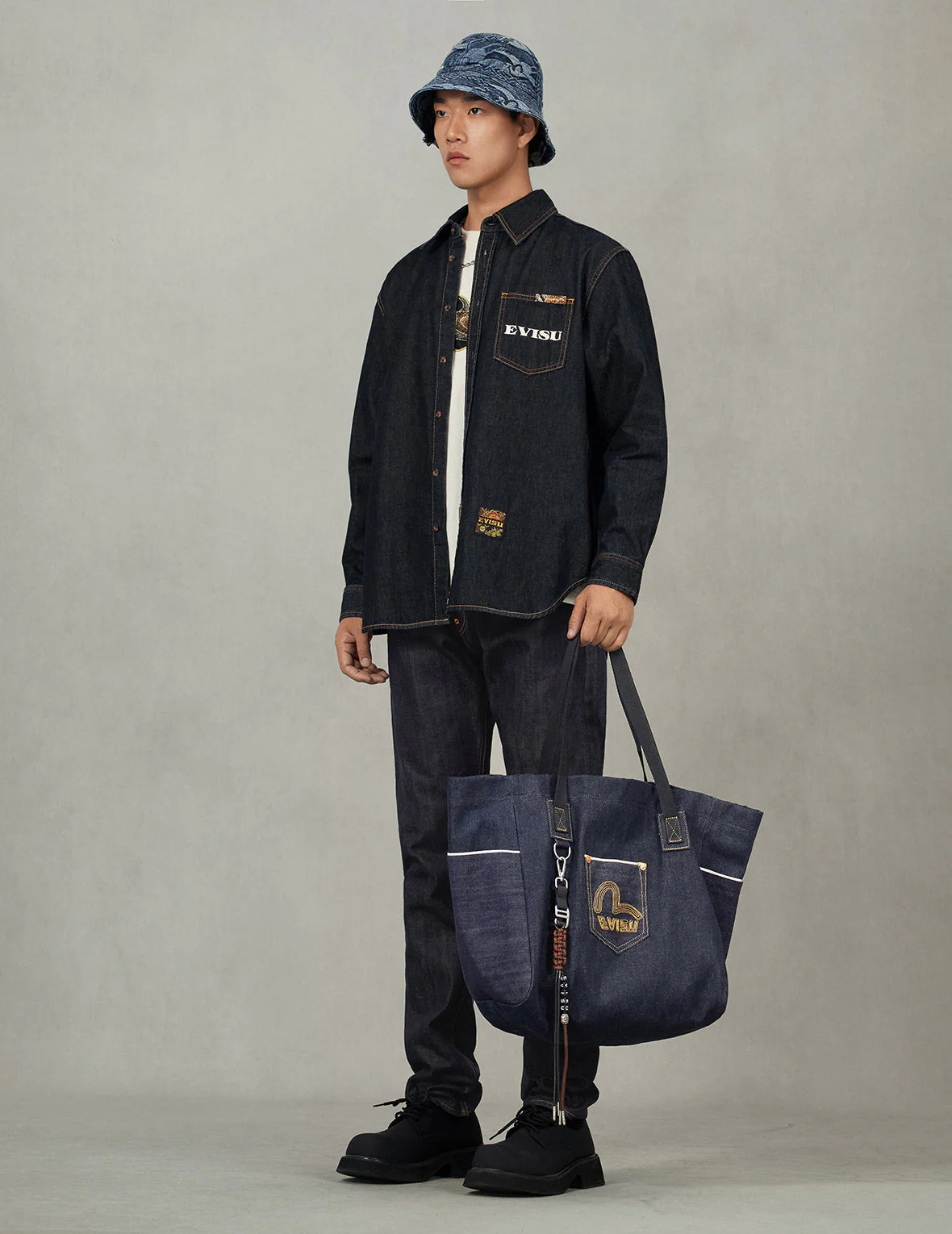 Seagull Embroidery Denim Tote Bag - Image 5