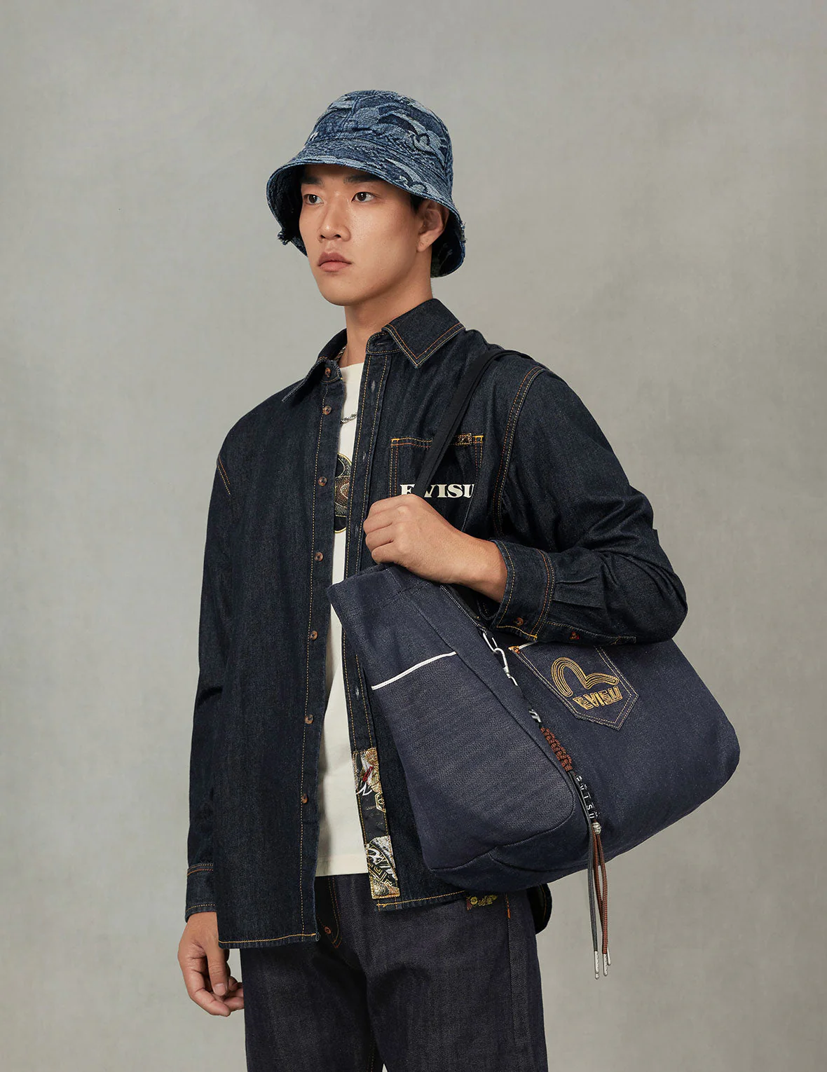 Seagull Embroidery Denim Tote Bag - Image 6