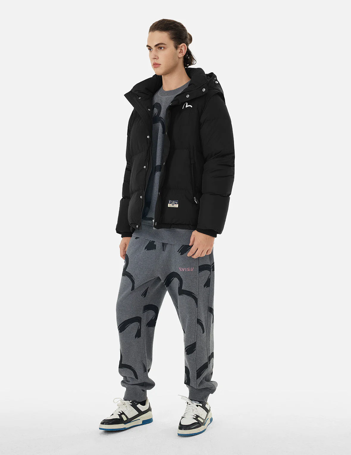 Seagull Embroidery Detachable Relax Fit Down Jacket - Image 3