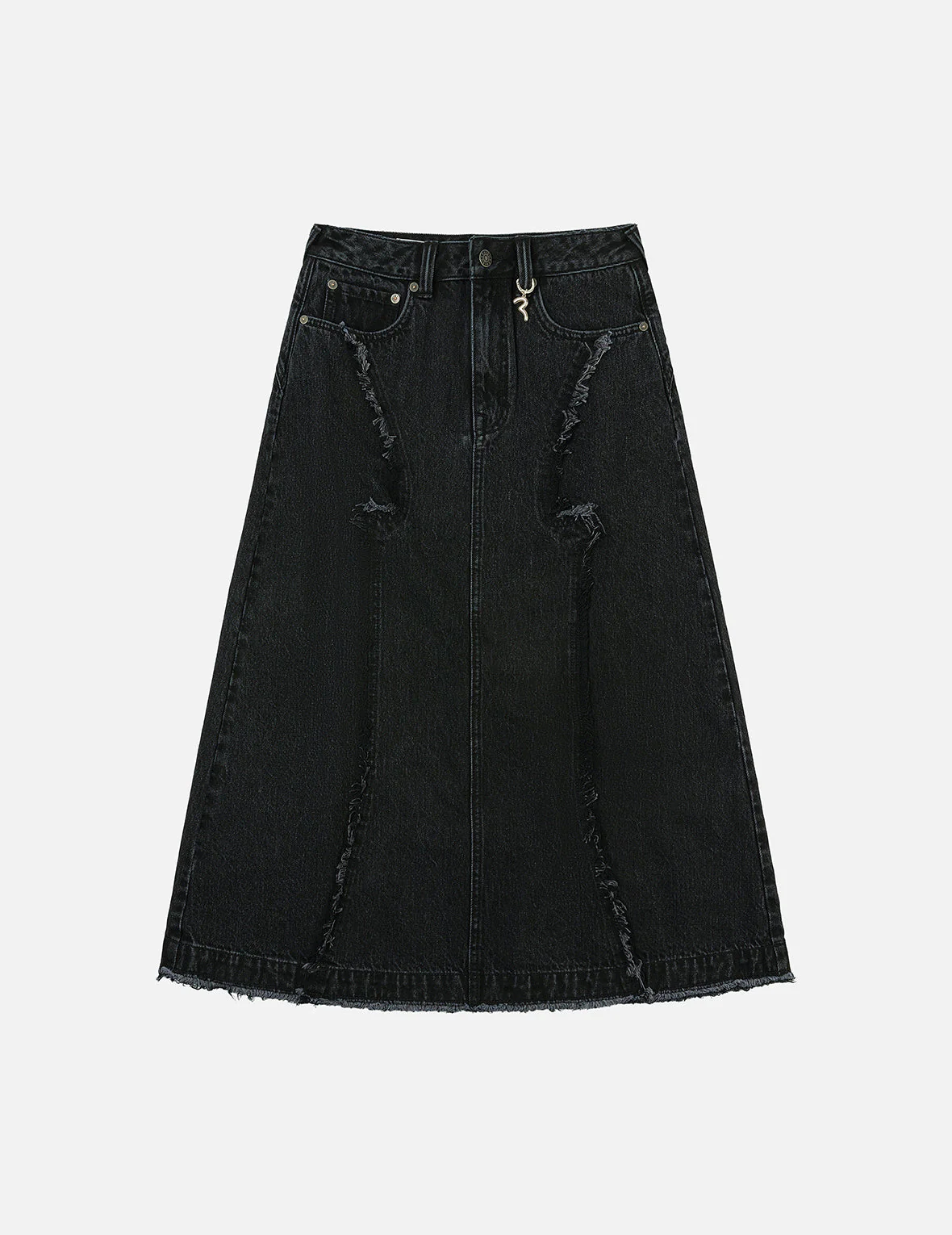 Seagull Embroidery Distressed Fashion Fit Denim Skirt - Image 4