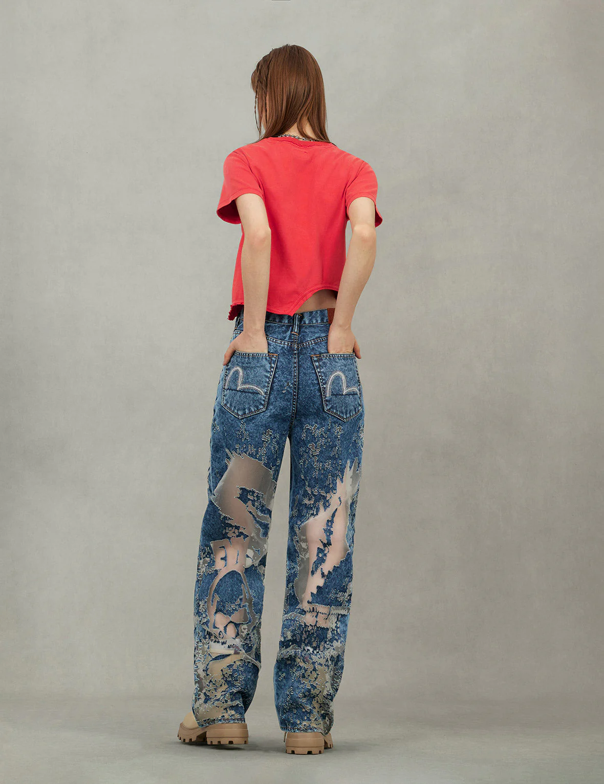 Seagull Embroidery Fashion Fit Burn-Out Fashion Fit Jeans - Image 6