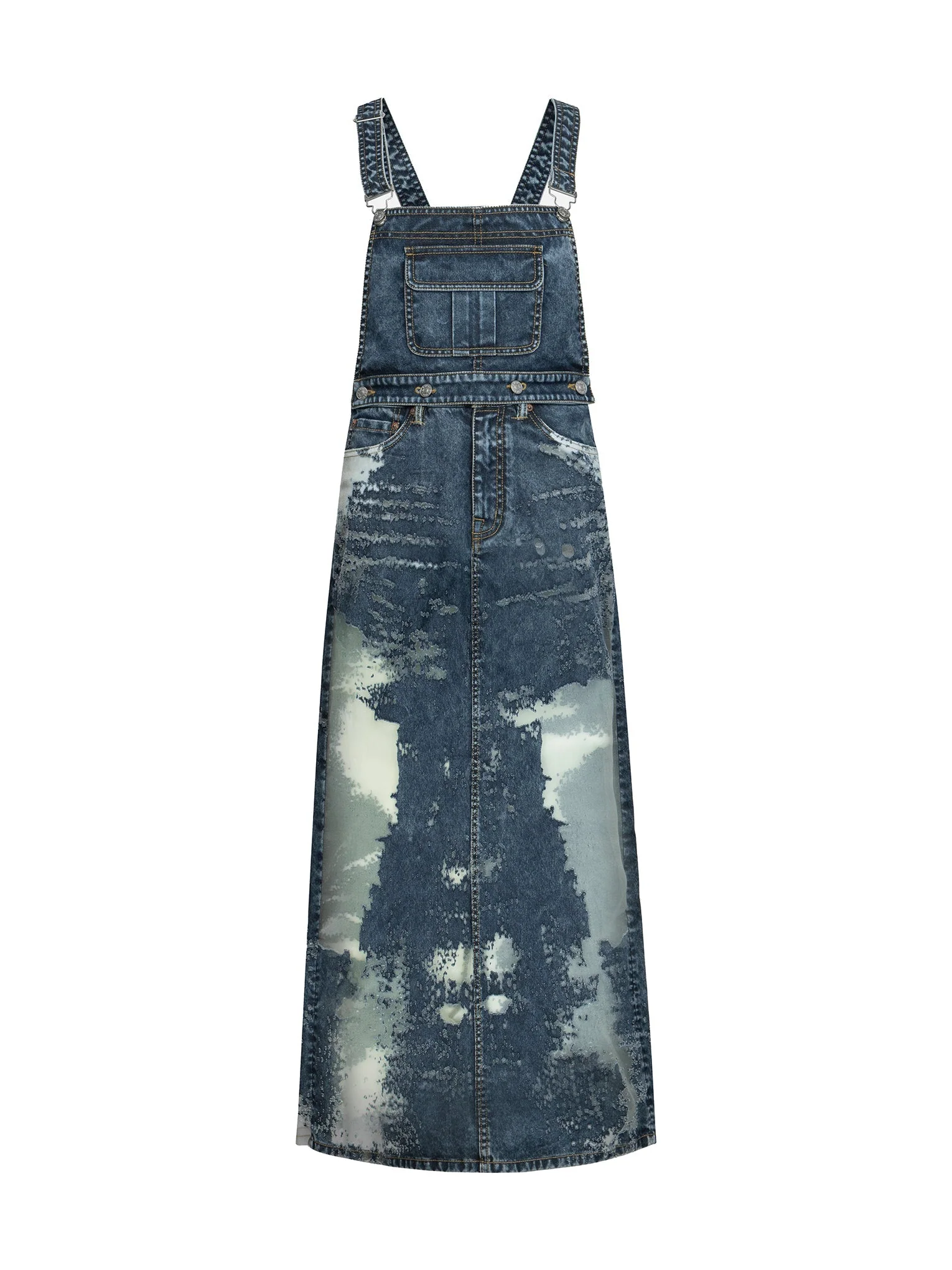 Seagull Embroidery Fashion Fit Burn-Out Denim Skirt - Image 11