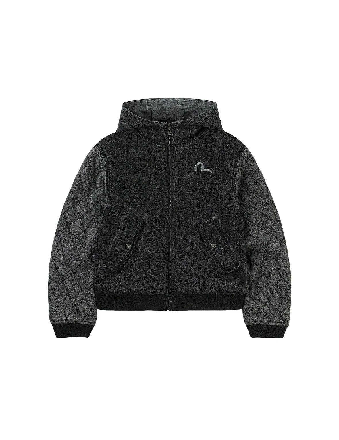 Seagull Embroidery Fashion Fit Hooded Padded Denim Jacket