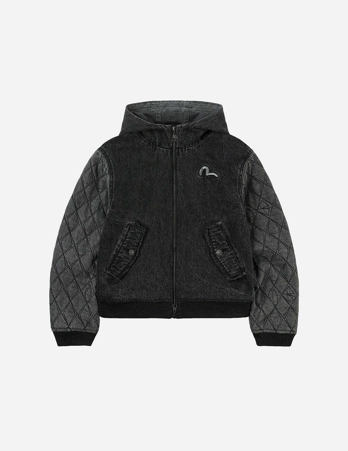Seagull Embroidery Fashion Fit Hooded Padded Denim Jacket - Image 3