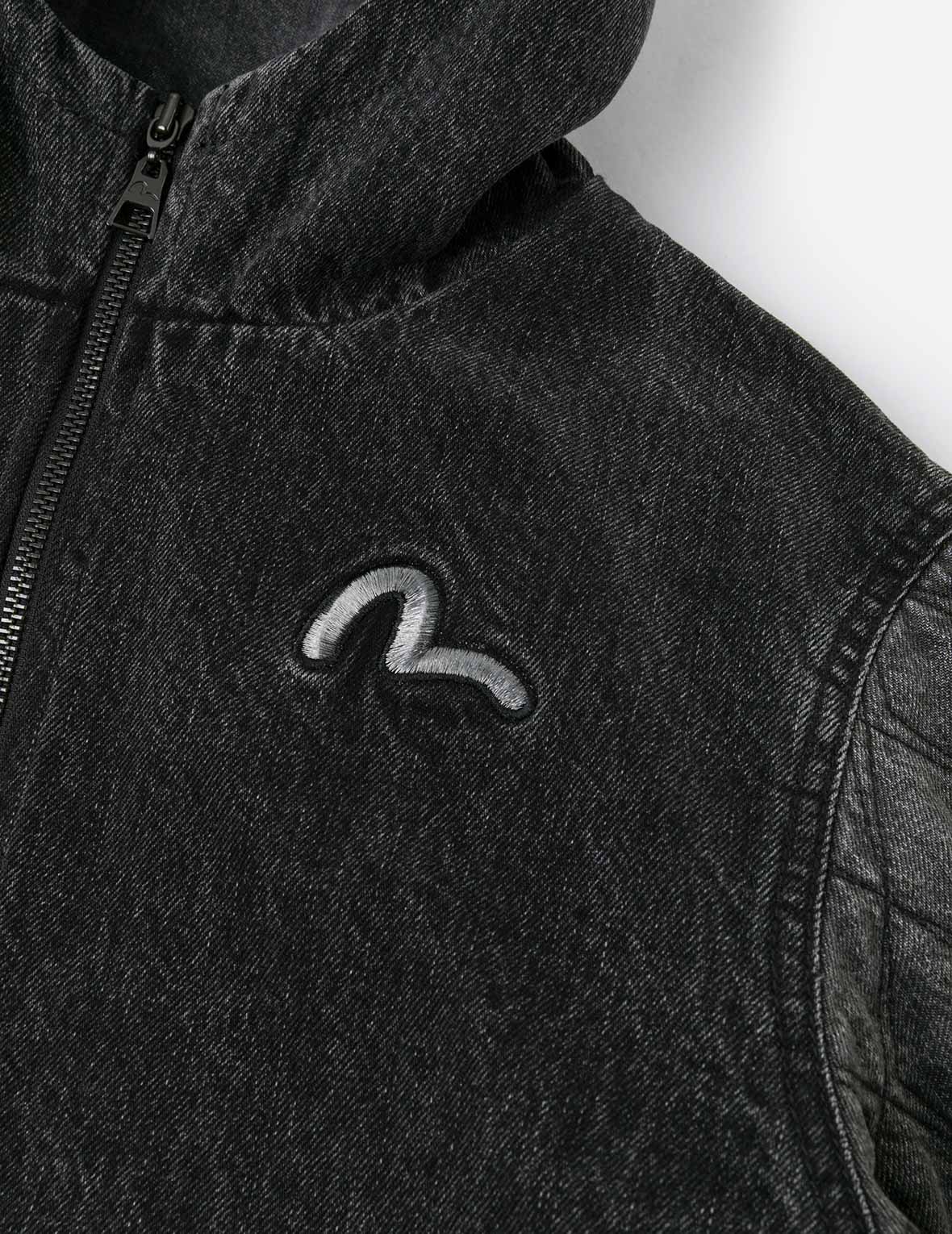 Seagull Embroidery Fashion Fit Hooded Padded Denim Jacket - Image 8